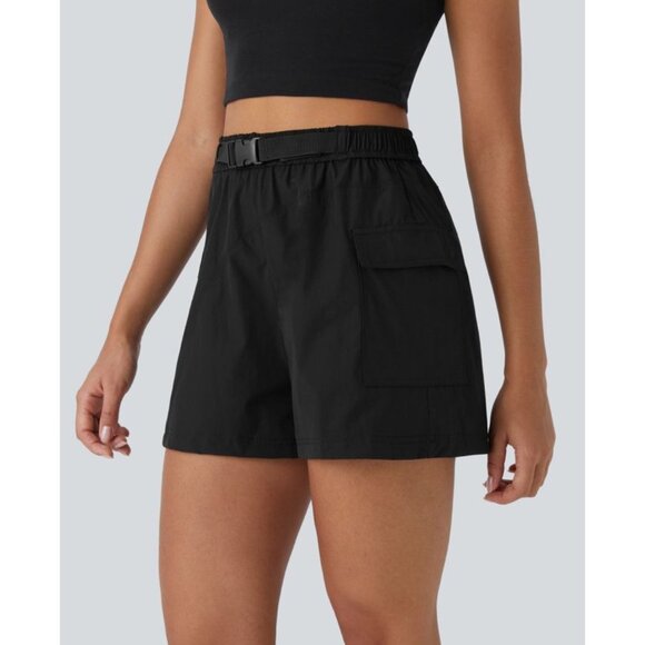 Halara Waterproof High Waisted Belted Pocket Hiking Cargo Shorts Sz Large Black - Picture 1 of 14